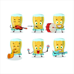 Cartoon character of glass of cider playing some musical instruments. Vector illustration