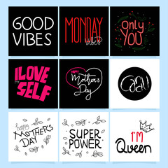 Set of hand drawn motivation quotes isoalted on bundle background. vector illustration