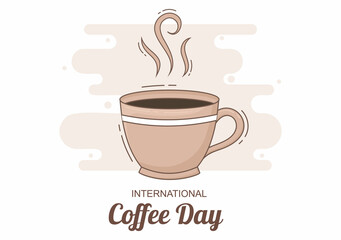 Coffee Cup Background Vector Flat Illustration With Cacao Beans, Grains and Jug. Suitable For Cold Or Hot Drinks