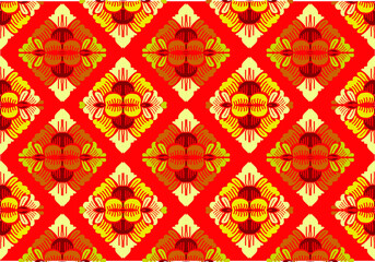 Geometric Indonesian batik motifs with distinctive Balinese floral pattern