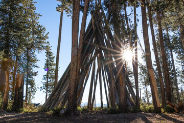 man made tipi at yellow belly lake in idaho