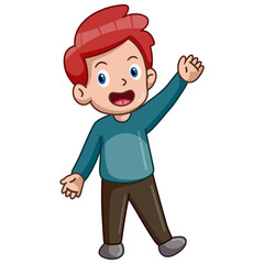 Cute little boy cartoon waving hand
