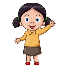 Cute little girl cartoon waving hand