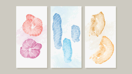 Abstract art background vector. Minimal hand painted watercolor and line art illustration.  Design for wall decoration, wall arts, cover, postcards, brochure. 