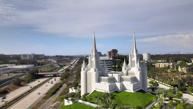 Aerial: San Diego California Temple, Latter-day Saints religious building