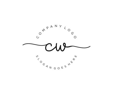 initial CW Feminine logo beauty monogram and elegant logo design, handwriting logo of initial signature, wedding, fashion, floral and botanical with creative template.