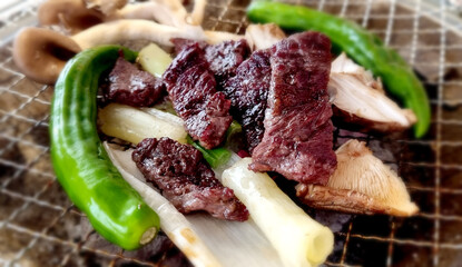 grilled steak with vegetables
