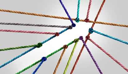 Foto op Plexiglas Success business arrow connection as diverse ropes united together to form a shape of positive diversity achievement. © freshidea