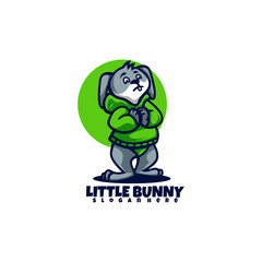 Vector Logo Illustration Little Bunny Mascot Cartoon Style.