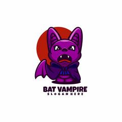Vector Logo Illustration Bat Vampire Simple Mascot Style.