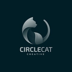 Vector Logo Illustration Circle Cat Gradient Colorful Style.