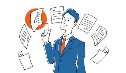 書類チェックをするビジネスマンのイラスト（アドバイス・確認）