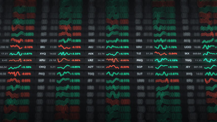 Fictional stock exchange tickers 3D render