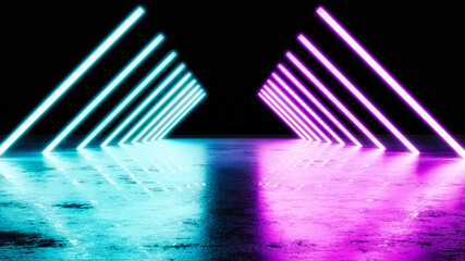 Obraz premium Futuristic Sci-Fi Abstract Blue And Purple Neon Light Shapes. 3D Illustration - 3d rendering - 3d Illustration