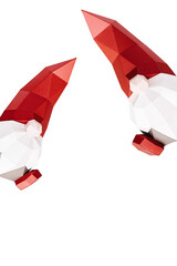 Flying Christmas gnome in red pointed hat with white beard, paper polygonal figure dwarf, New Year holiday concept