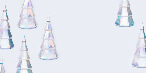 Christmas tree from holographic paper, New Year holiday background with colorful figures fir tree