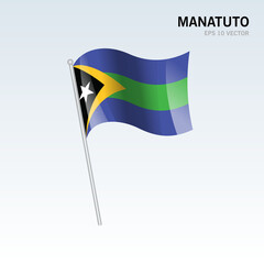 Waving flag of Manatuto districts of Timor Leste on gray background