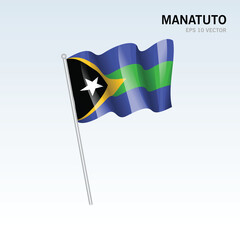 Waving flag of Manatuto districts of Timor Leste on gray background