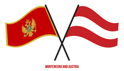 Montenegro and Austria Flags Crossed And Waving Flat Style. Official Proportion. Correct Colors.