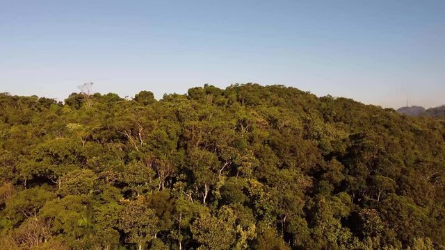 Aerial view from a city far away over the mountain. Brusque, Brazil.