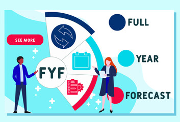 Vector website design template . FYF - Full Year Forecast acronym. business concept. illustration for website banner, marketing materials, business presentation, online advertising.