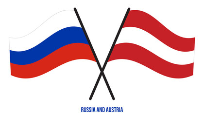 Russia and Austria Flags Crossed And Waving Flat Style. Official Proportion. Correct Colors.