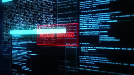 Cybercrime technology hacking of computer system virus cyber attack Loop Animation. hackers on the Internet. Cyber attack. computer screen program code warning of a detected malware script program. - Powered by Adobe