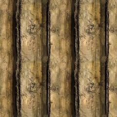 Seamless pattern of an old village fence made of thick beams
