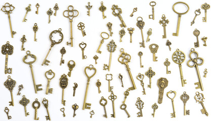 isolated vintage old golden and bronze key