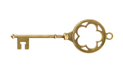 isolated vintage old golden and bronze key