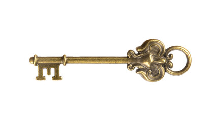 isolated vintage old golden and bronze key