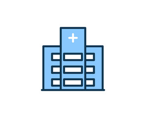 Hospital flat icon. Thin line signs for design logo, visit card, etc. Single high-quality outline symbol for web design or mobile app. Medical outline pictogram.