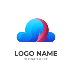 Obraz premium cloud arrow logo design, cloud and arrow, combination logo with 3d blue and red color style