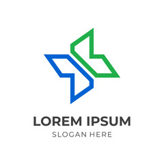 clinic logo design with line green and blue color style