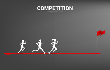 Businessman and businesswoman run to 3D location pin markers . Concept for Location and business direction.