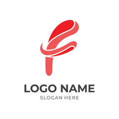 letter F logo template with flat red color style
