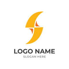 letter S logo template with flat yellow and orange color style
