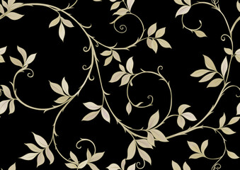 Floral Seamless pattern, background In art nouveau style, vintage, old, retro style. Colored vector illustration Isolated on black background..