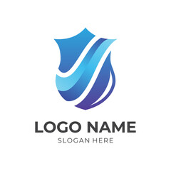 Fototapeta na wymiar modern shield logo design with 3d blue color style