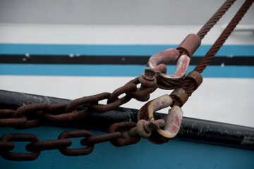 Rusted chain on a fishing boat