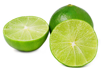 Fototapeta na wymiar Natural fresh lime with slices isolated on white background.