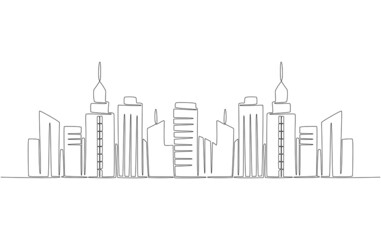Continuous Line for Building View Vector Illustration.