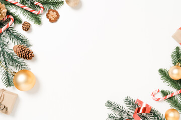 Minimal creative flat lay of christmas traditional composition and new year holiday season. Top...
