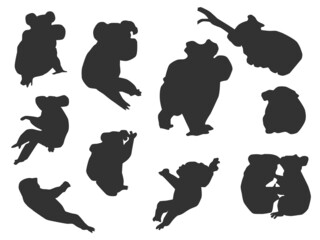 Set vector of the Koala, The shadow of different poses isolated on white background.