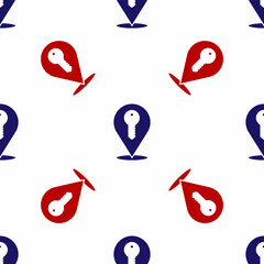 Blue and red Location key icon isolated seamless pattern on white background. The concept of the house turnkey. Vector
