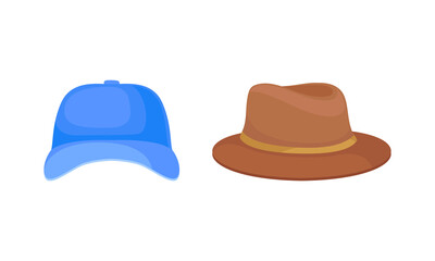 Wide-brimmed Felt or Cloth Hat and Cap Vector Set