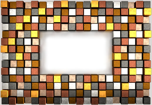 3d rendering image of colorful metal cubic.