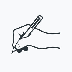 hand holding pen illustration, writer icon.