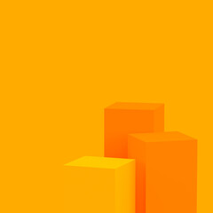 Abstract 3d yellow orange colors cubes square podium minimal studio background.