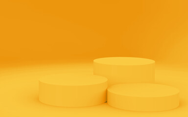 Abstract 3d yellow color cylinder podium minimal studio background.